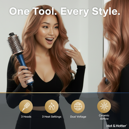 Hot & Hotter All-In-One Interchangeable Hair Dryer Brush Set, 1 Count, Blue