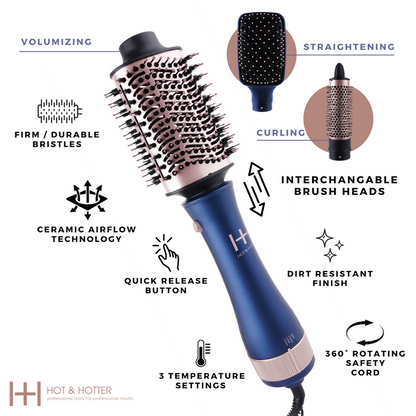 Hot & Hotter All-In-One Interchangeable Hair Dryer Brush Set, 1 Count, Blue