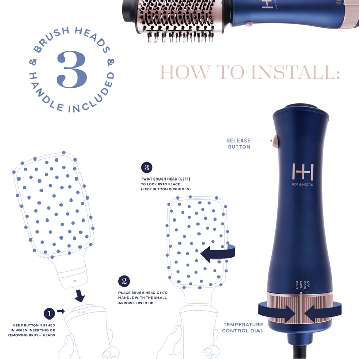 Hot & Hotter All-In-One Interchangeable Hair Dryer Brush Set, 1 Count, Blue