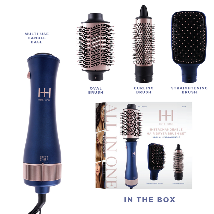 Hot & Hotter All-In-One Interchangeable Hair Dryer Brush Set, 1 Count, Blue