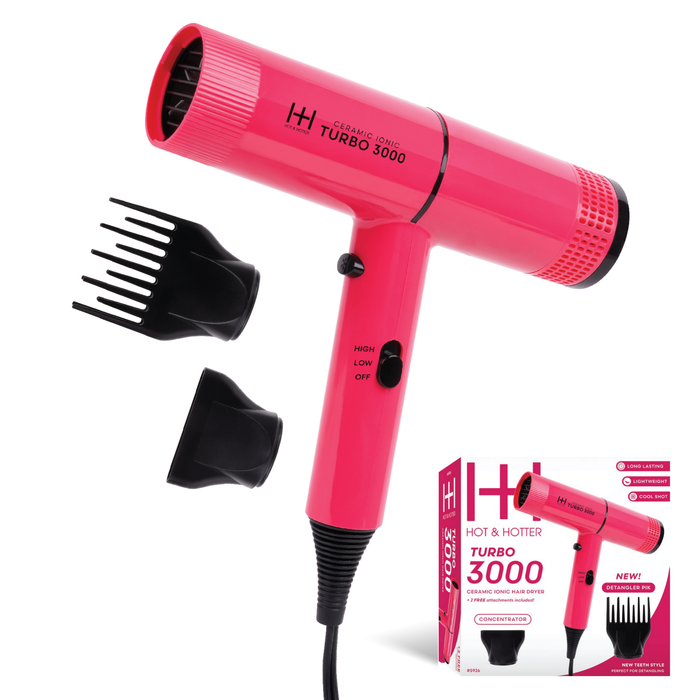 Hot & Hotter Ceramic Turbo 3000 Hair Dryer, Pink