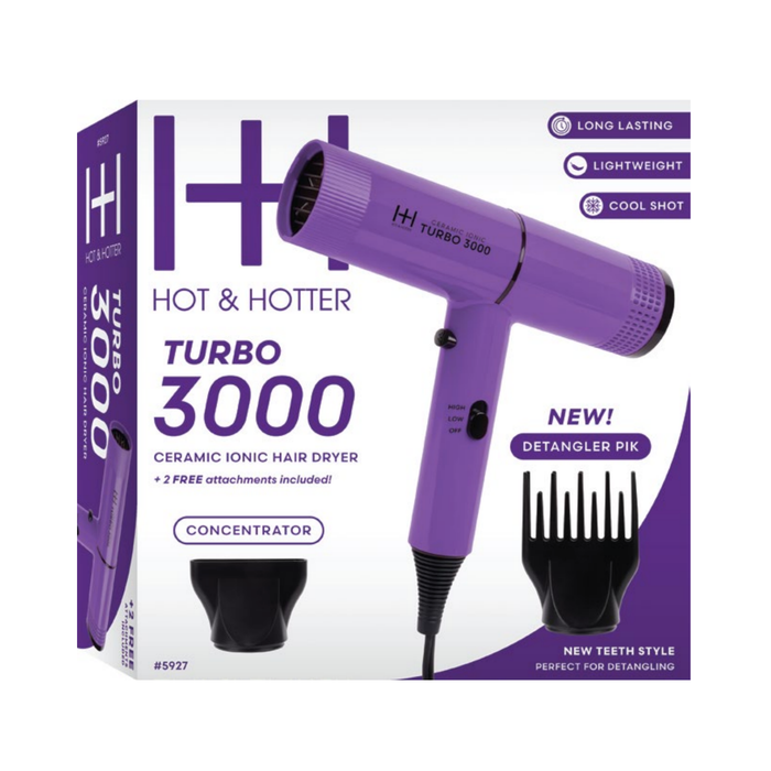 Hot & Hotter Ceramic Turbo 3000 Hair Dryer, Purple