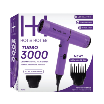 Hot & Hotter Ceramic Turbo 3000 Hair Dryer, Purple