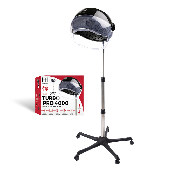 Hot & Hotter Ceramic Turbo Pro 4000 Hood Dryer, 1 Count Salon Standing Dryer, Black