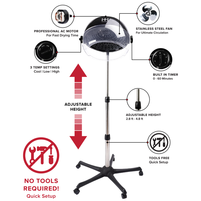 Hot & Hotter Ceramic Turbo Pro 4000 Hood Dryer, 1 Count Salon Standing Dryer, Black