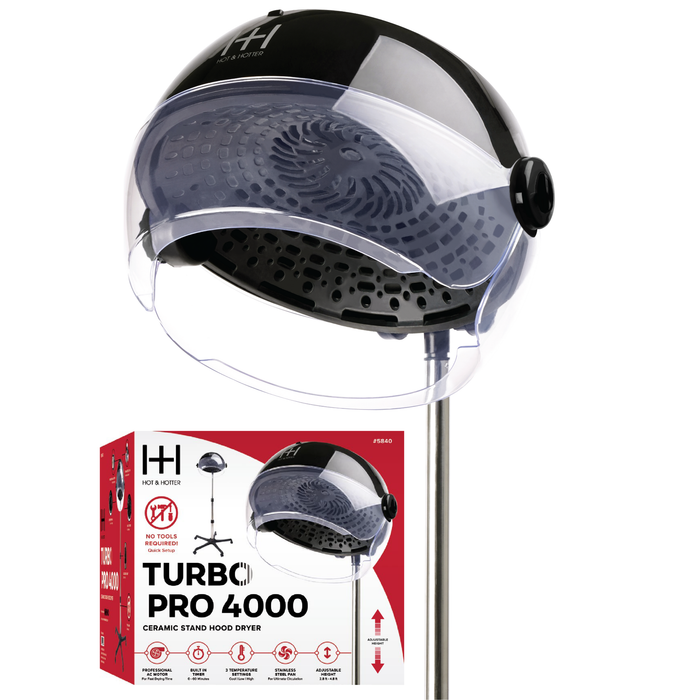 Hot & Hotter Ceramic Turbo Pro 4000 Hood Dryer, 1 Count Salon Standing Dryer, Black