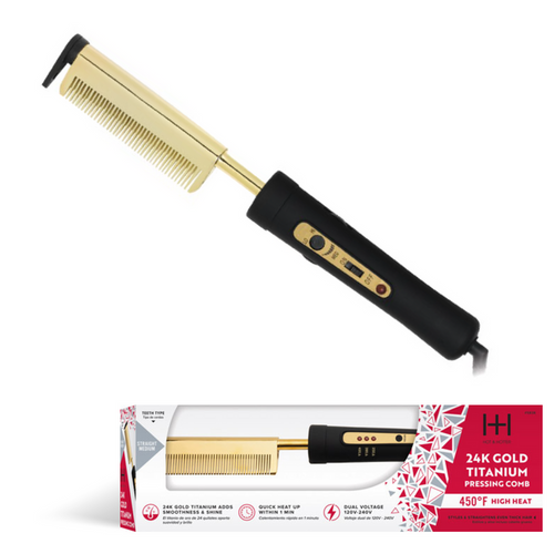 Hot & Hotter Electric Pressing Comb Medium Straight Teeth, 1 Count, Black