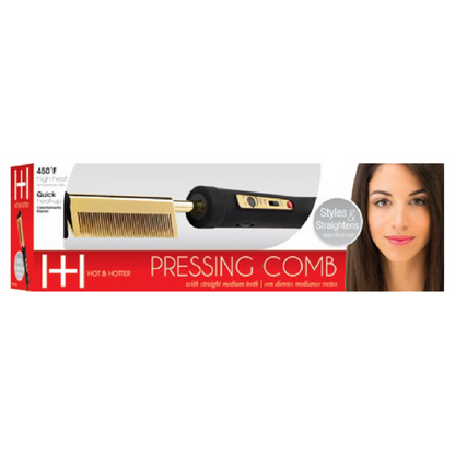 Hot & Hotter Electric Pressing Comb Medium Straight Teeth, 1 Count, Black
