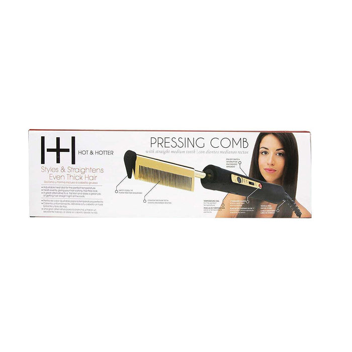 Hot & Hotter Electric Pressing Comb Medium Straight Teeth, 1 Count, Black