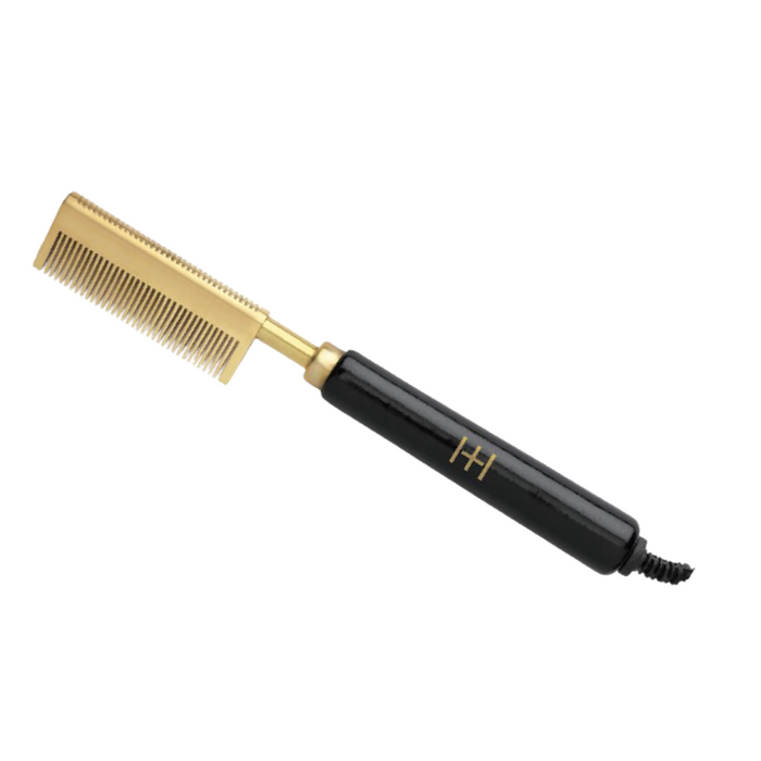 Hot & Hotter Electric Straightening Comb Medium Curved Teeth, 1 Count, Black & Gold