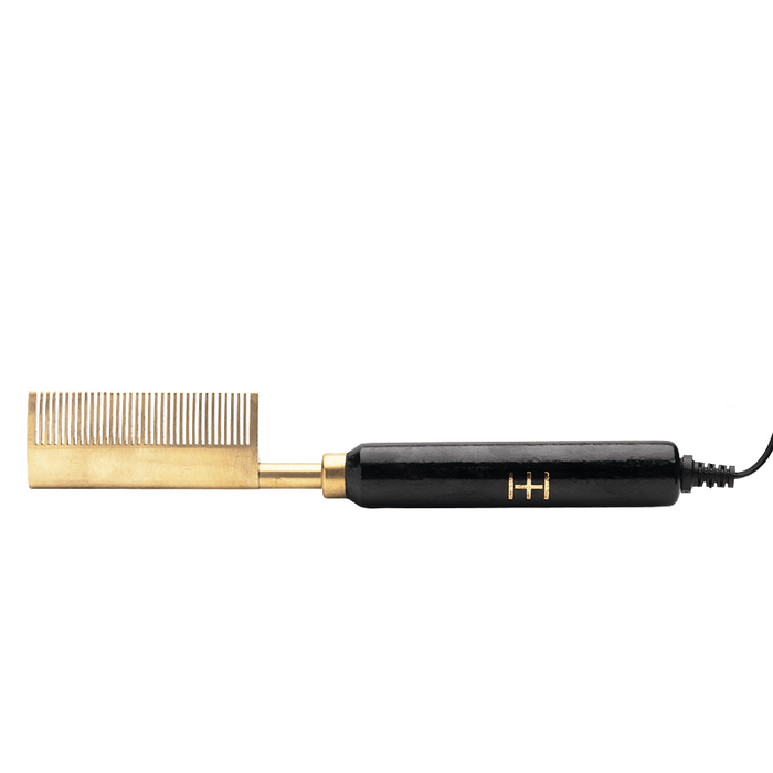 Hot & Hotter Electric Straightening Comb Medium Curved Teeth, 1 Count, Black & Gold