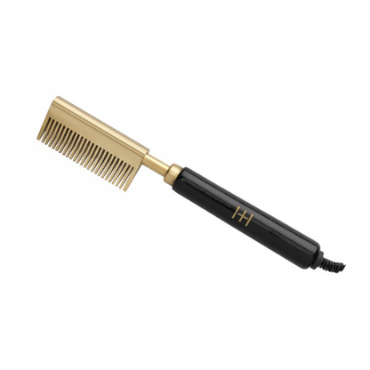 Hot & Hotter Electric Straightening Comb Medium Double Sided Teeth, 1 Count, Black & Gold