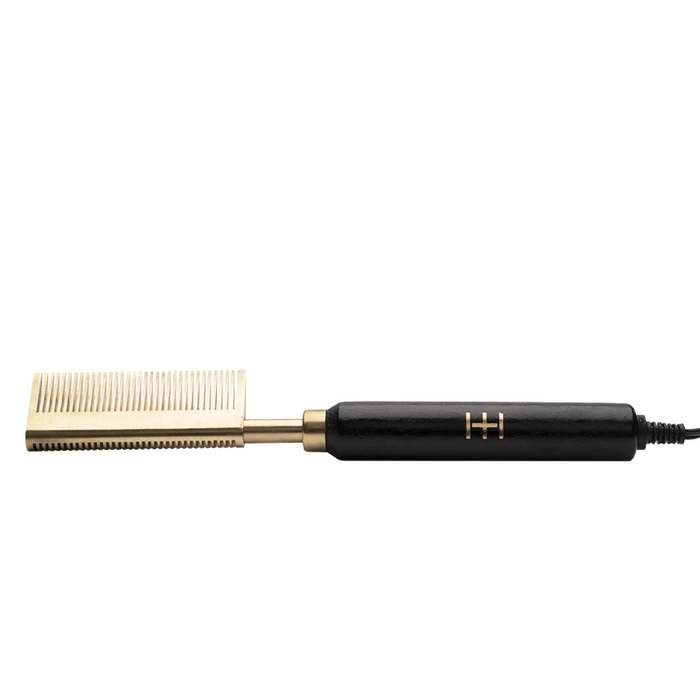 Hot & Hotter Electric Straightening Comb Medium Double Sided Teeth, 1 Count, Black & Gold