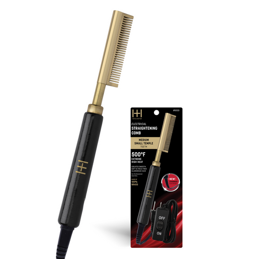 Hot & Hotter Electric Straightening Comb Medium Teeth Small, 1 Count, Black & Gold
