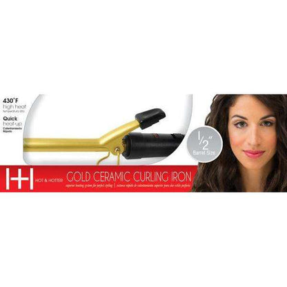 Hot & Hotter Gold Ceramic Electric Curling Iron 1/2 Inch, 1 Count, Gold