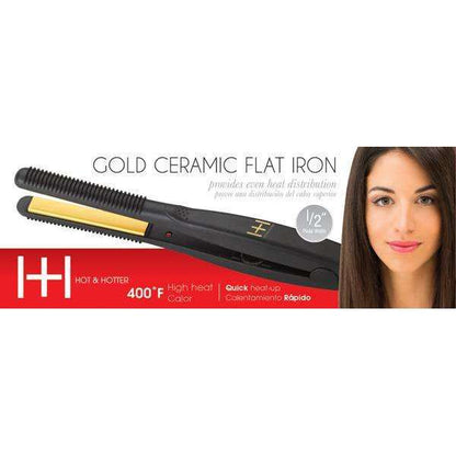 Hot & Hotter Gold Ceramic Electric Flat Iron 1/2in, 1 Count Hair Straightener, Black