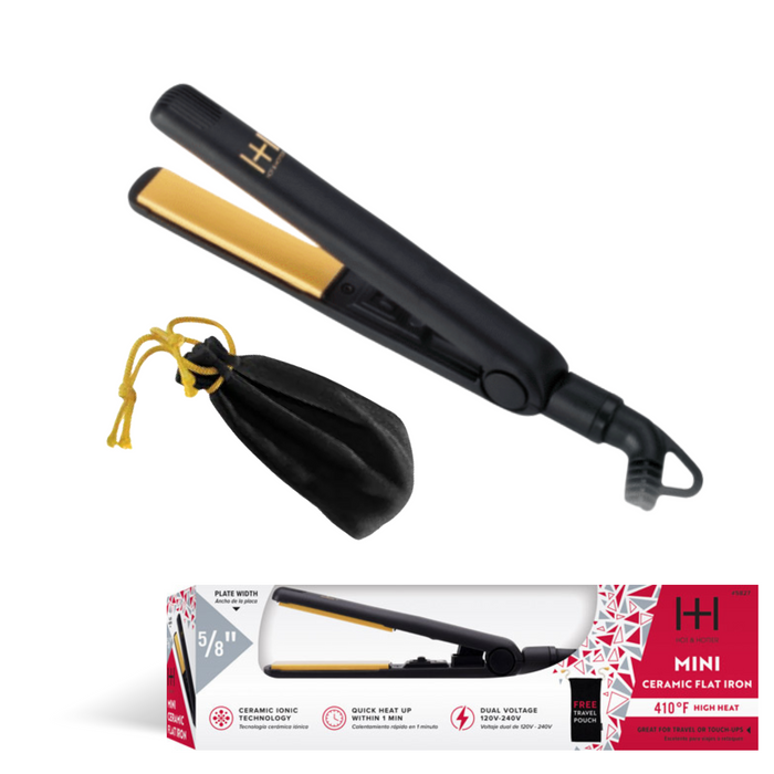 Hot & Hotter Gold Ceramic Flat Iron Mini 5/8 Inch, 1 Count, Black