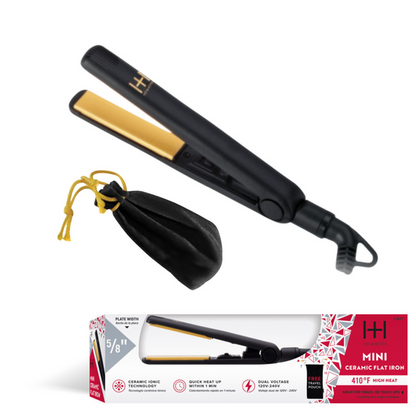 Hot & Hotter Gold Ceramic Flat Iron Mini 5/8 Inch, 1 Count, Black
