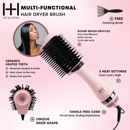 Hot & Hotter Multi-Functional Hair Dryer Brush with Comb, Pink