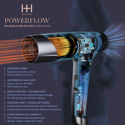 Hot & Hotter Powerflow Foldable Brushless Hair Dryer, 1 Count, Blue