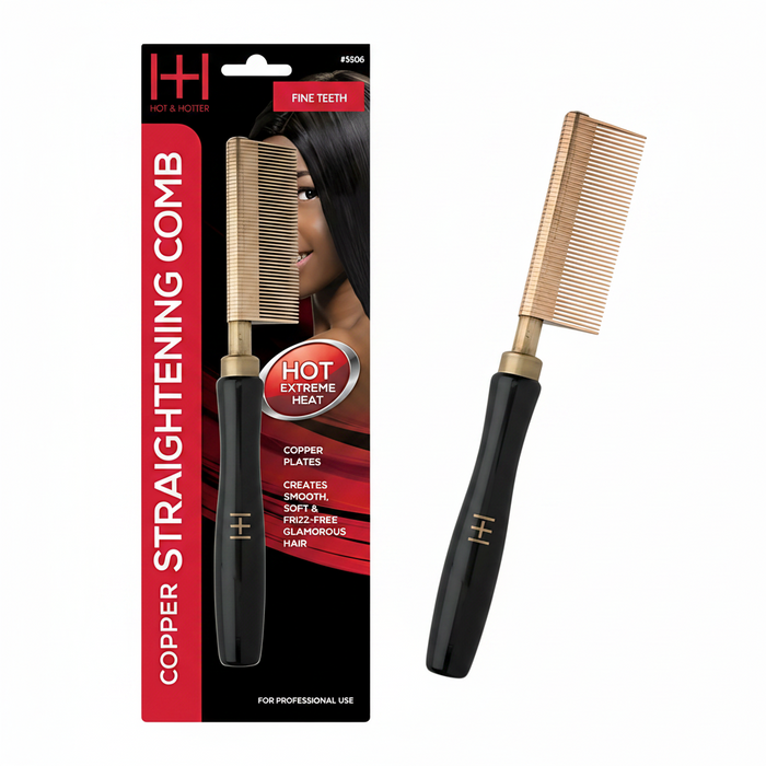 Hot & Hotter Thermal Straightening Comb Fine Teeth Copper Plate, 1 Count, Black & Gold
