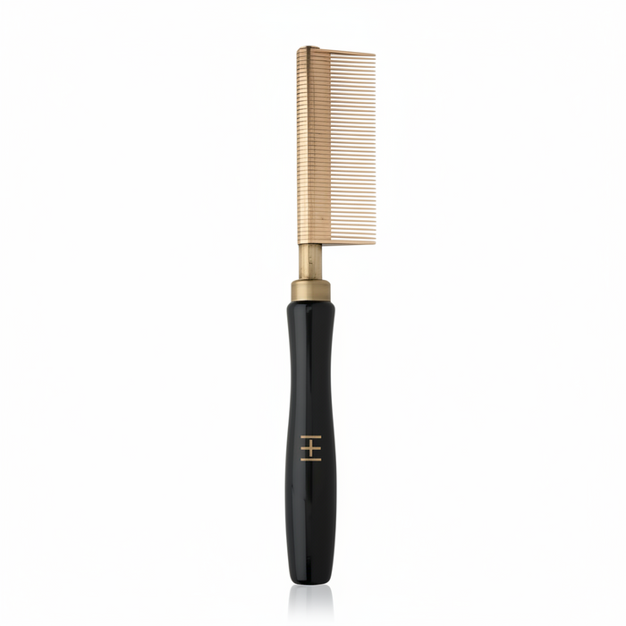 Hot & Hotter Thermal Straightening Comb Fine Teeth Copper Plate, 1 Count, Black & Gold