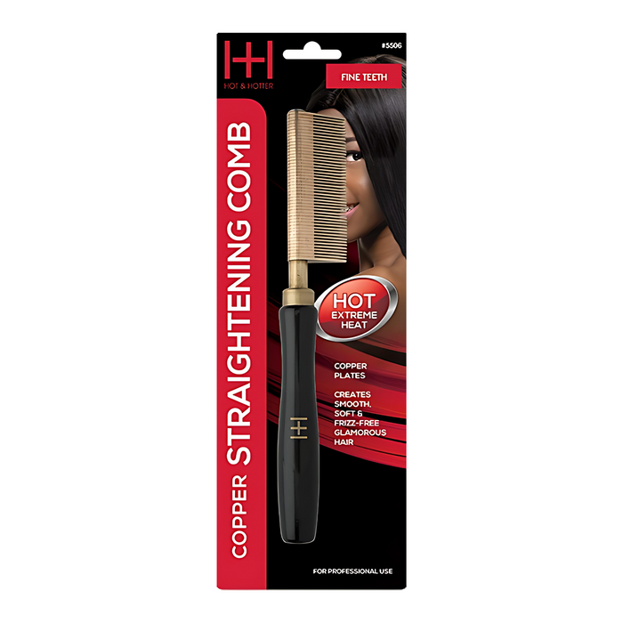 Hot & Hotter Thermal Straightening Comb Fine Teeth Copper Plate, 1 Count, Black & Gold