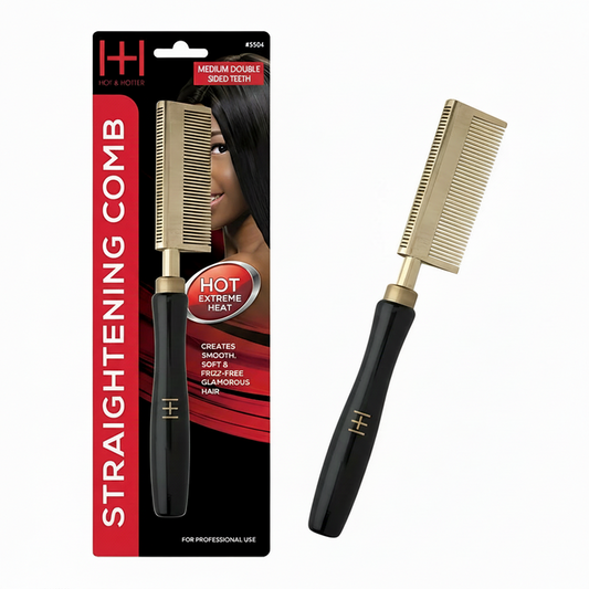 Hot & Hotter Thermal Straightening Comb Medium Teeth Curved, 1 Count, Black & Gold