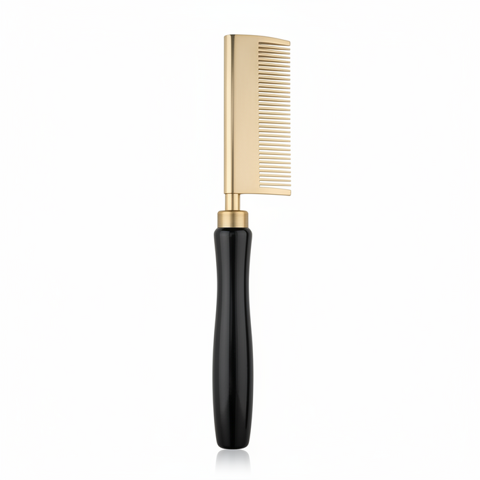 Hot & Hotter Thermal Straightening Comb Medium Teeth Curved, 1 Count, Black & Gold