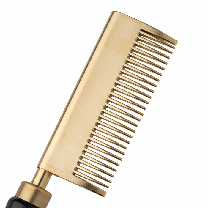 Hot & Hotter Thermal Straightening Comb Medium Teeth Curved, 1 Count, Black & Gold
