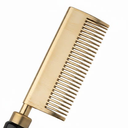 Hot & Hotter Thermal Straightening Comb Medium Teeth Curved, 1 Count, Black & Gold