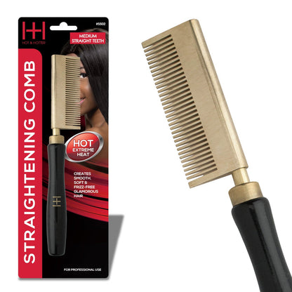 Hot & Hotter Thermal Straightening Comb Medium Teeth Straight, 1 Count, Black & Gold