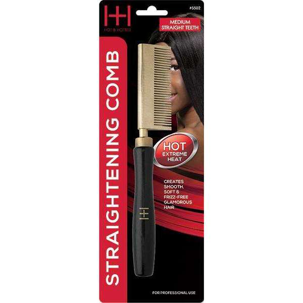 Hot & Hotter Thermal Straightening Comb Medium Teeth Straight, 1 Count, Black & Gold