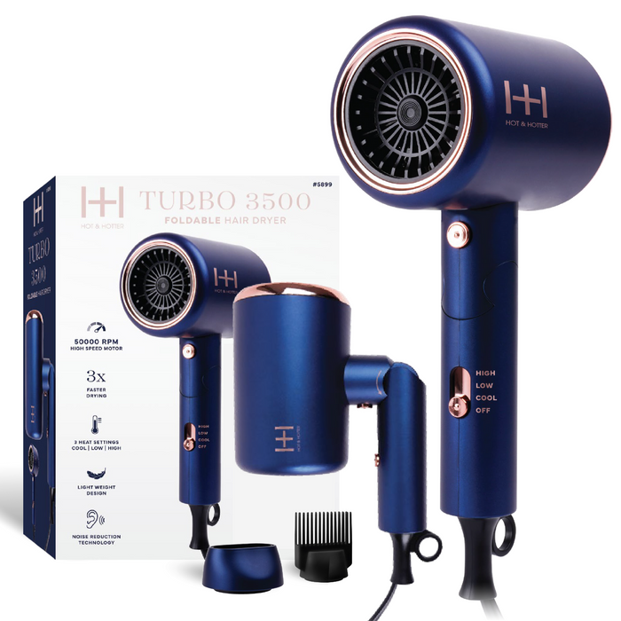 Hot & Hotter Turbo 3500 Foldable Hair Dryer, 1 Count, Blue
