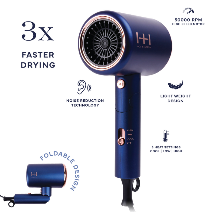 Hot & Hotter Turbo 3500 Foldable Hair Dryer, 1 Count, Blue