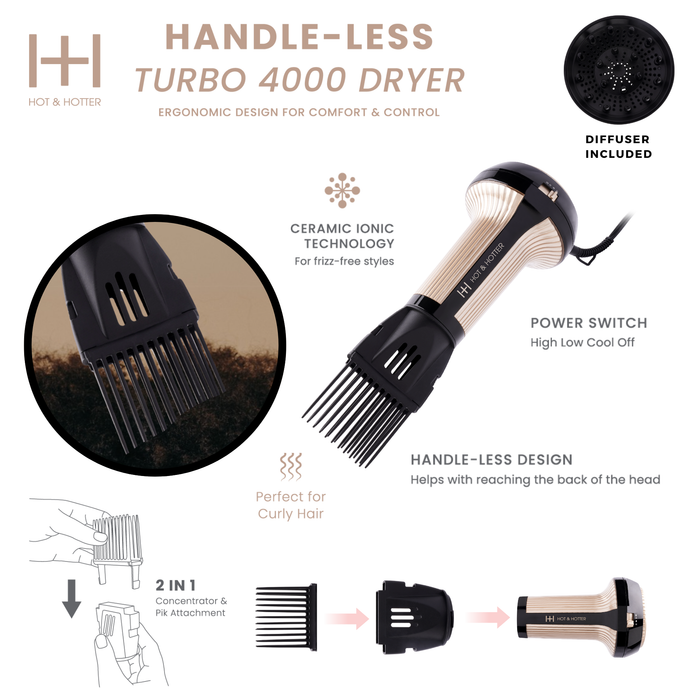Hot & Hotter Turbo 4000 Ceramic Handless Hair Dryer, 1 Count, Gold