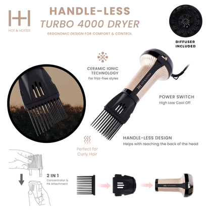 Hot & Hotter Turbo 4000 Ceramic Handless Hair Dryer, 1 Count, Gold