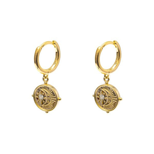 Huggie Earrings Moon & Star CZ - Sterling Silver with Gold Plating