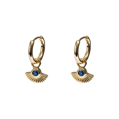 Huggie Fan Blue CZ Earring - Sterling Silver with Gold Plating