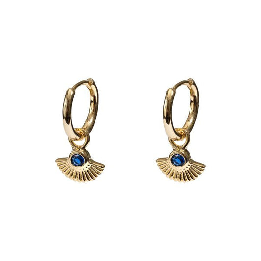 Huggie Fan Blue CZ Earring - Sterling Silver with Gold Plating