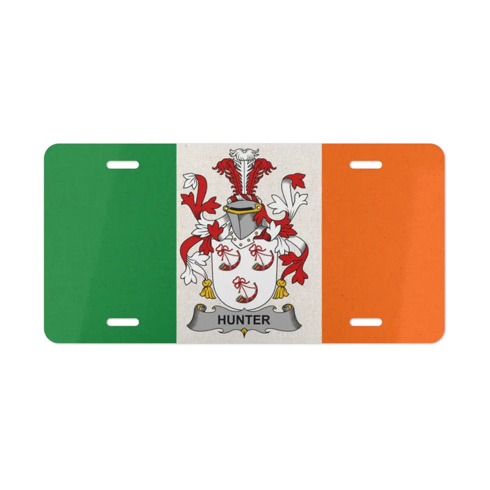 Irish flag license plate featuring the Hunter family crest