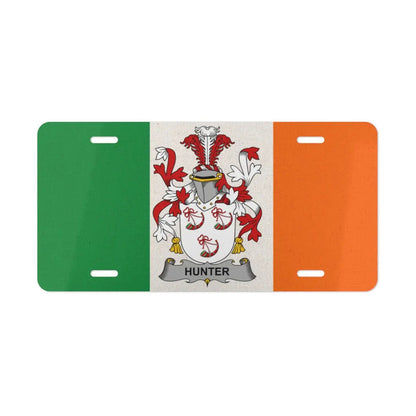 Irish flag license plate featuring the Hunter family crest