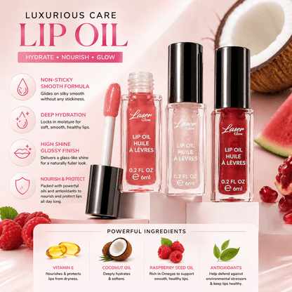 LaserGlow non-sticky lip oil in assorted flavors