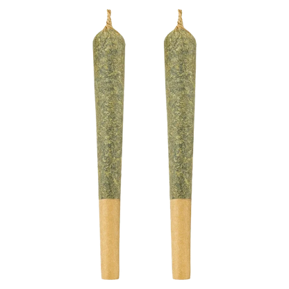 Two vertical pre-rolls photographed front-on against a white background, shown as identical pairs labeled Indica PR 1 x 2 g.