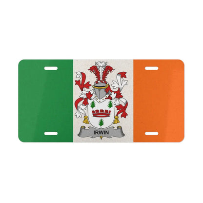 Irish flag license plate featuring the Irwin family crest