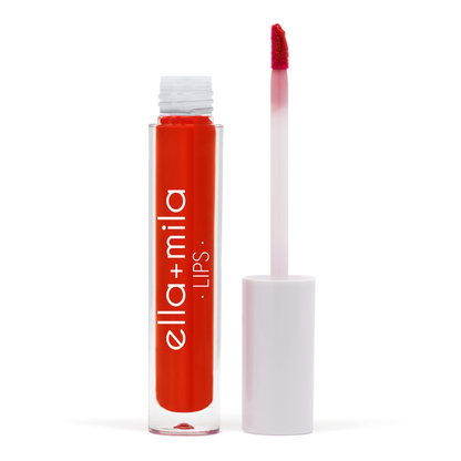 Island Girl bright orange red liquid lipstick tube with applicator wand – ella+mila Lips