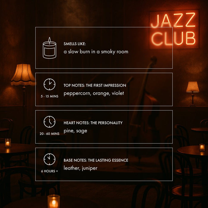 Jazz Club Candle - Smoky Leather & Juniper Scented Candle - Footnotes Paper