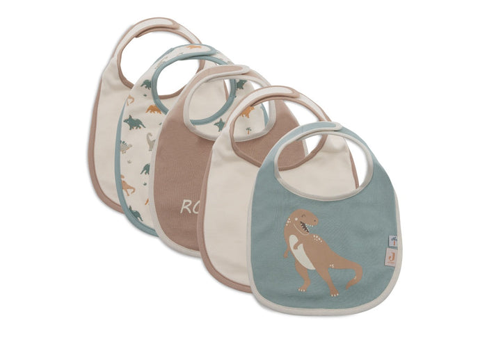 Jollein Lätzchen Roarsome wasserdicht im 5er-Set mit Dino-Motiven