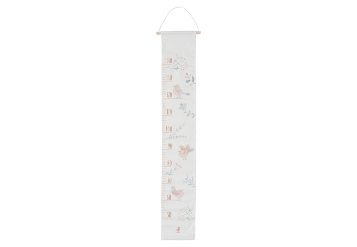 Jollein Messlatte Lovely Birds in Oatmeal – 120 cm lange Baumwoll-Wachstumsmesslatte mit Vögeln und Zweigen bis 140 cm Körpergröße