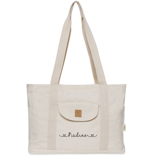 Jollein Wickeltasche Shopper Twill Sand mit Wickelunterlage, personalisierbar